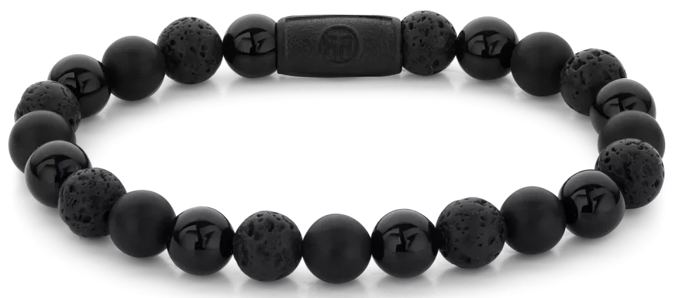 Bracciale in pietre dure nere da 8 mm con chiusura in acciaio nero - Rebel&Rose Modello: RR-80073-B-L