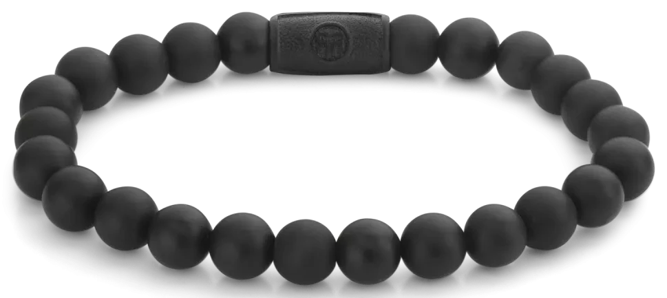 Bracciale in pietre dure nere da 8 mm con chiusura in acciaio nero - Rebel&Rose Modello: RR-80082-B-M