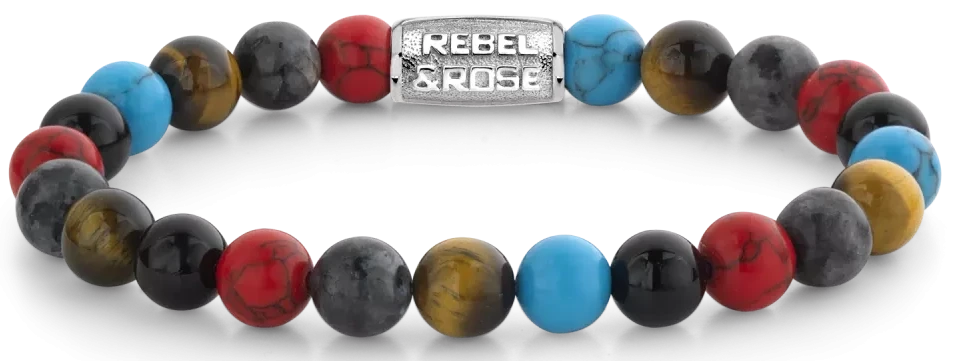 Bracciale in pietre naturali colorate da 8 mm con chiusura in acciaio inossidabile - Rebel&Rose Modello: RR-80083-S-L