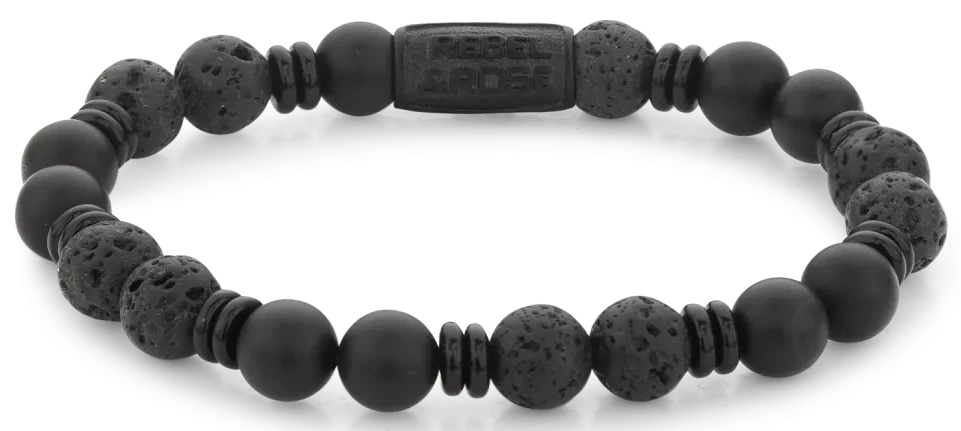 Bracciale in onice nera da 8 mm con chiusura in acciaio nero - Rebel&Rose Modello: RR-80093-B-L