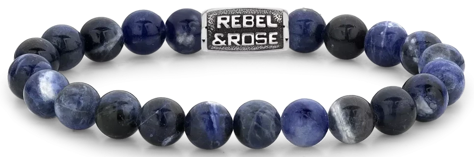 Bracciale in pietre dure Sodalite da 8 mm con chiusura in metallo - Rebel&Rose Modello: RR-80096-V-M