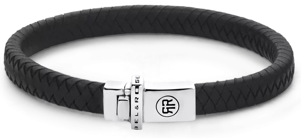 Bracciale in pelle nera da 7 mm con chiusura in argento - Rebel&Rose Modello: RR-L0139-S-L