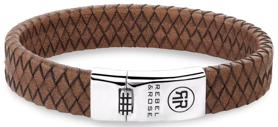 Bracciale in pelle marrone da 12 mm di spessore con chiusura in argento - Rebel&Rose Modello: RR-L0157-S-M