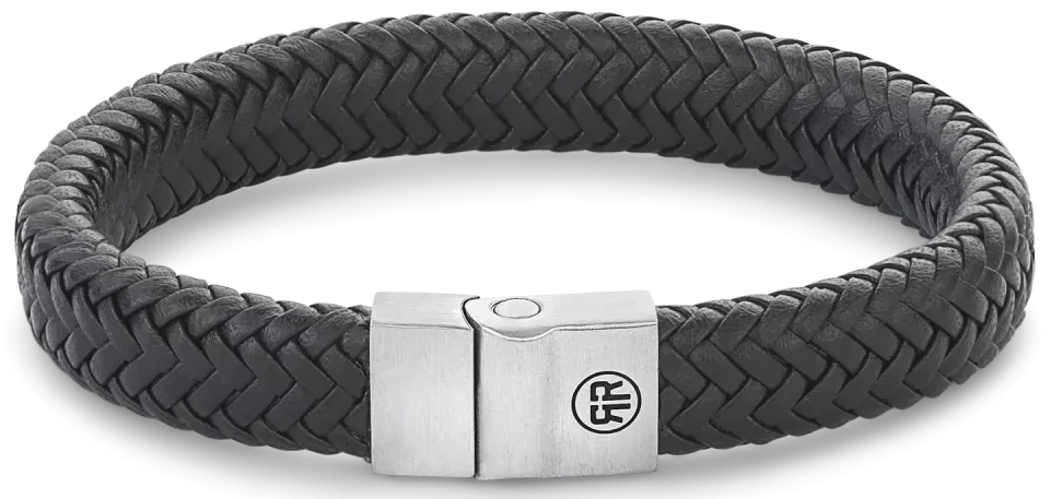 Bracciale in pelle nera spessa 12 mm con chiusura in acciaio inossidabile - Rebel&Rose Modello: RR-M0019-S-L