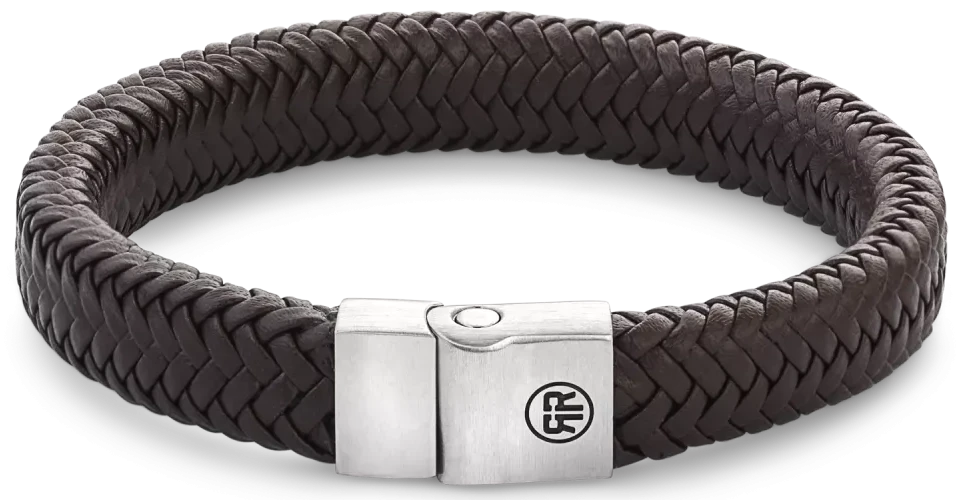 Geflochtenes Lederarmband, dunkelbraun, mit Edelstahlverschluss