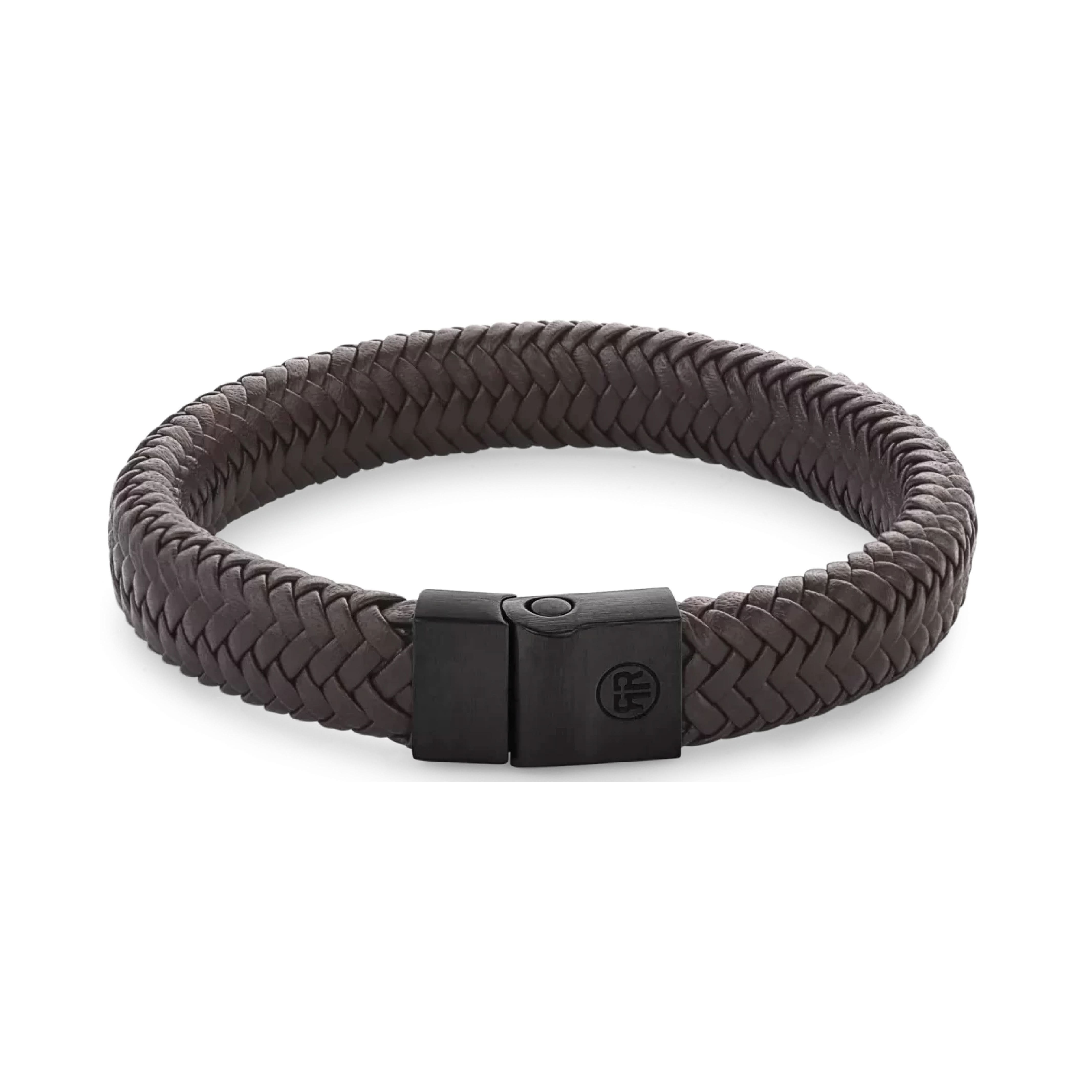 Bracciale in pelle marrone scuro spessa 12 mm con chiusura in acciaio inossidabile nero - Rebel&Rose Modello: RR-M0023-B-M