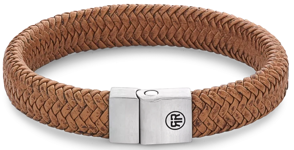 Bracciale in pelle marrone spessa 12 mm con chiusura in acciaio inossidabile - Rebel&Rose Modello: RR-M0024-S-M