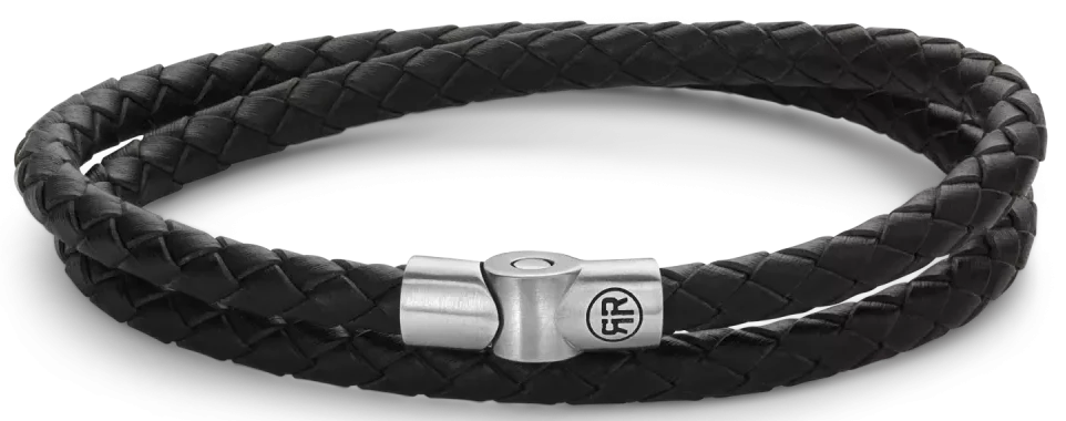 Bracciale in due cordini di pelle neri spessi 5 mm con chiusura in acciaio inossidabile - Rebel&Rose Modello: RR-M0038-S-L