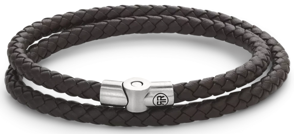 Bracciale in due cordini di pelle marrone scuro spessi 5 mm con chiusura in acciaio inossidabile - Rebel&Rose Modello: RR-M0039-S-M