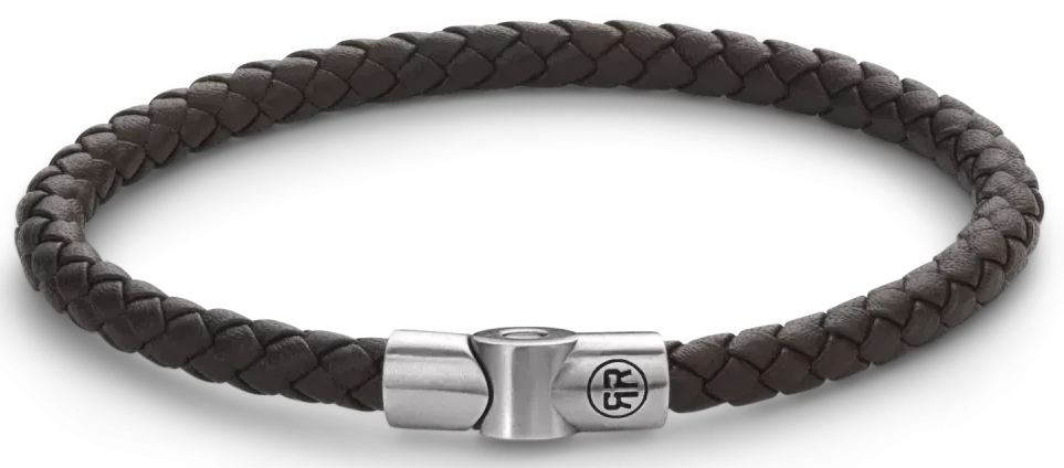 Bracciale in cordino di pelle marrone scuro spesso 5 mm con chiusura in acciaio inossidabile - Rebel&Rose Modello: RR-M0041-S-M