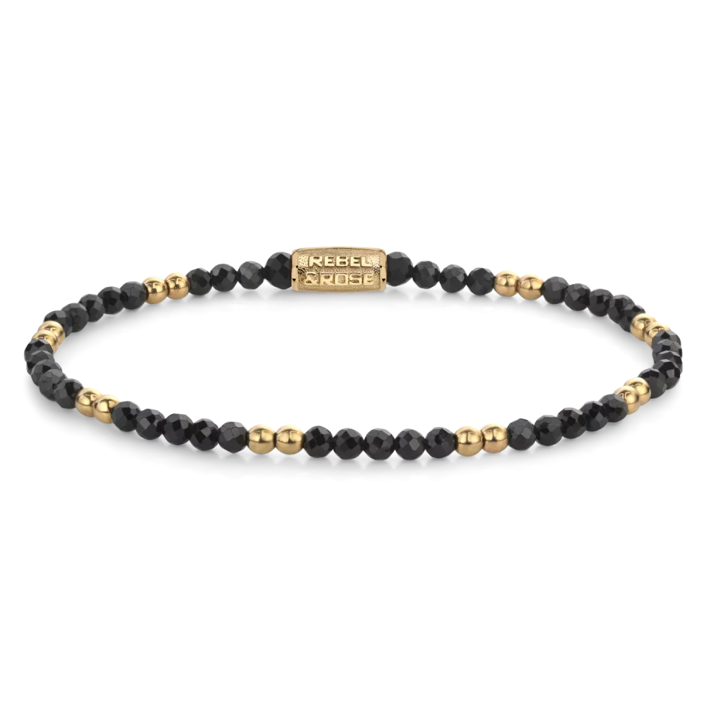 Bracciale in pietre dure nere e color oro con chiusura in acciaio inossidabile - Rebel&Rose Modello: RR-30004-G-S