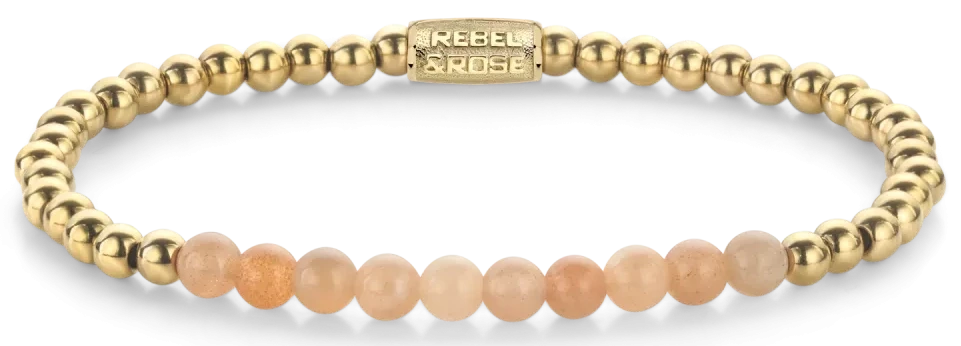 Bracciale in vere di vero diaspro del sole da 4 mm, pietre in acciaio inossidabile placcato oro da 4 mm e chiusura in acciaio inossidabile - Rebel&Rose Modello: RR-40139-G-M