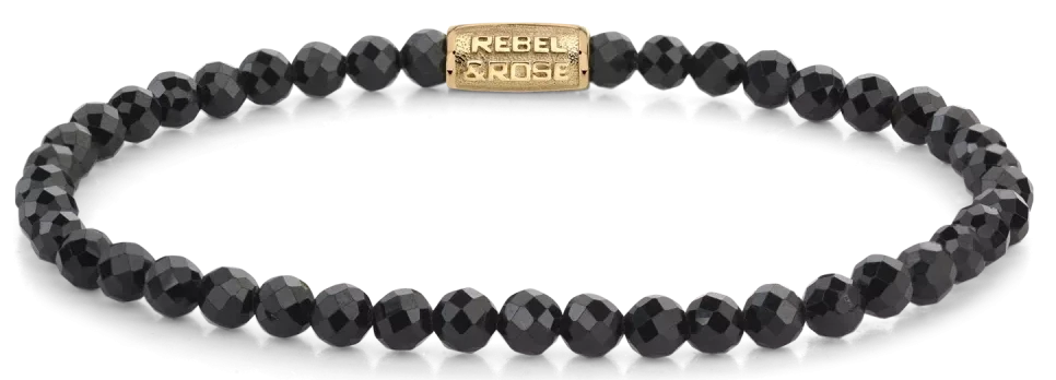 Bracciale in perle sfaccettate di spinello nero da 4 mm e chiusura in acciaio inossidabile - Rebel&Rose Modello: RR-40153-G-S