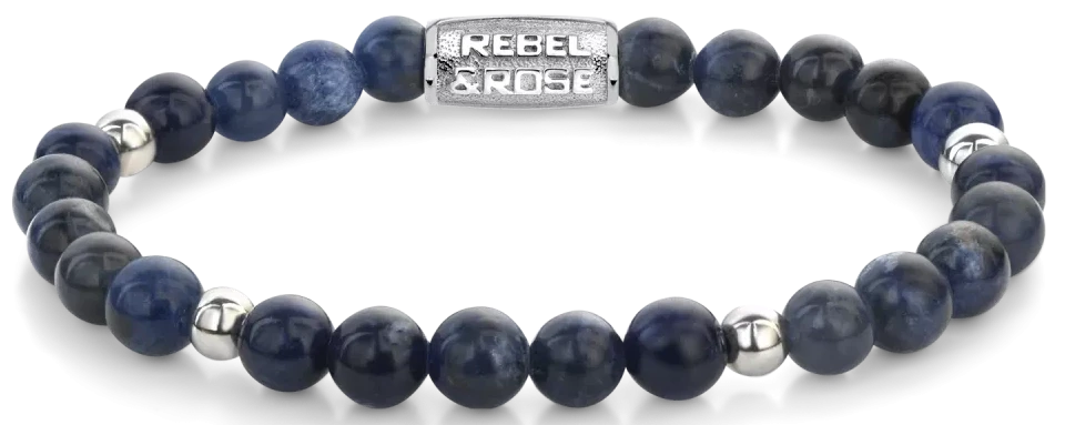 Bracciale in sodalite blu da 6 mm con chiusura in acciaio inossidabile - Rebel&Rose Modello: RR-60138-S-M
