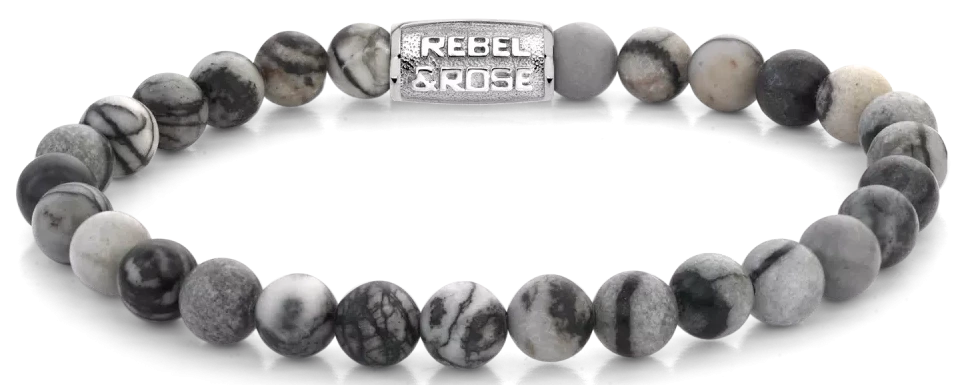 Bracciale in agata da 6 mm con chiusura in acciaio inossidabile - Rebel&Rose Modello: RR-60140-S-L