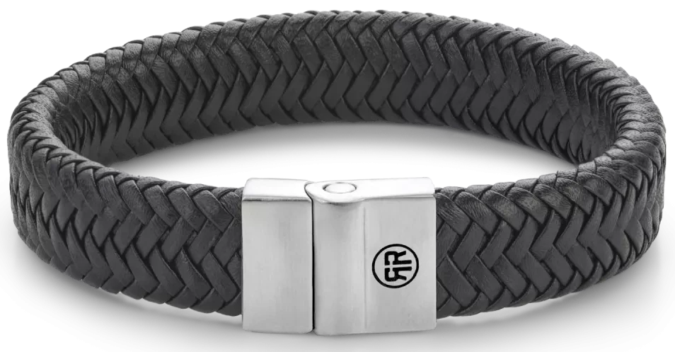 Bracciale in pelle nera spessa 15 mm con chiusura in acciaio inossidabile - Rebel&Rose Modello: RR-M0032-S-L