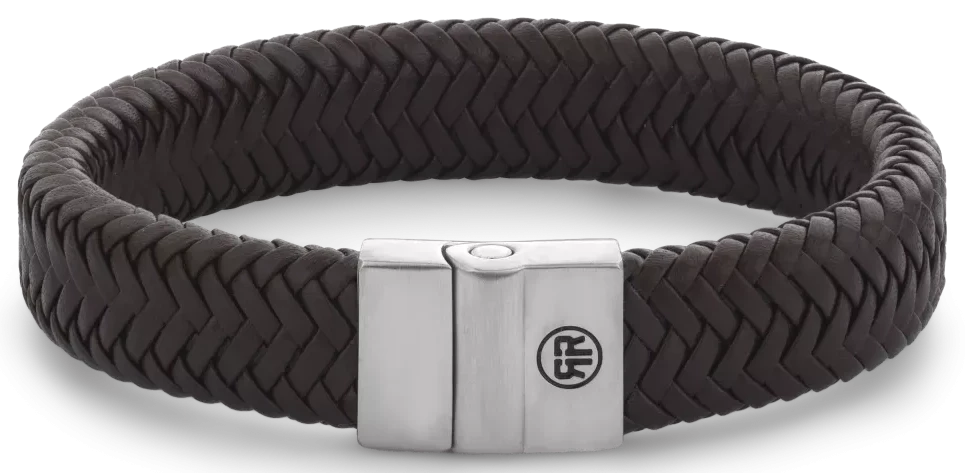 Bracciale in pelle marrone scuro spessa 15 mm con chiusura in acciaio inossidabile - Rebel&Rose Modello: RR-M0034-S-L
