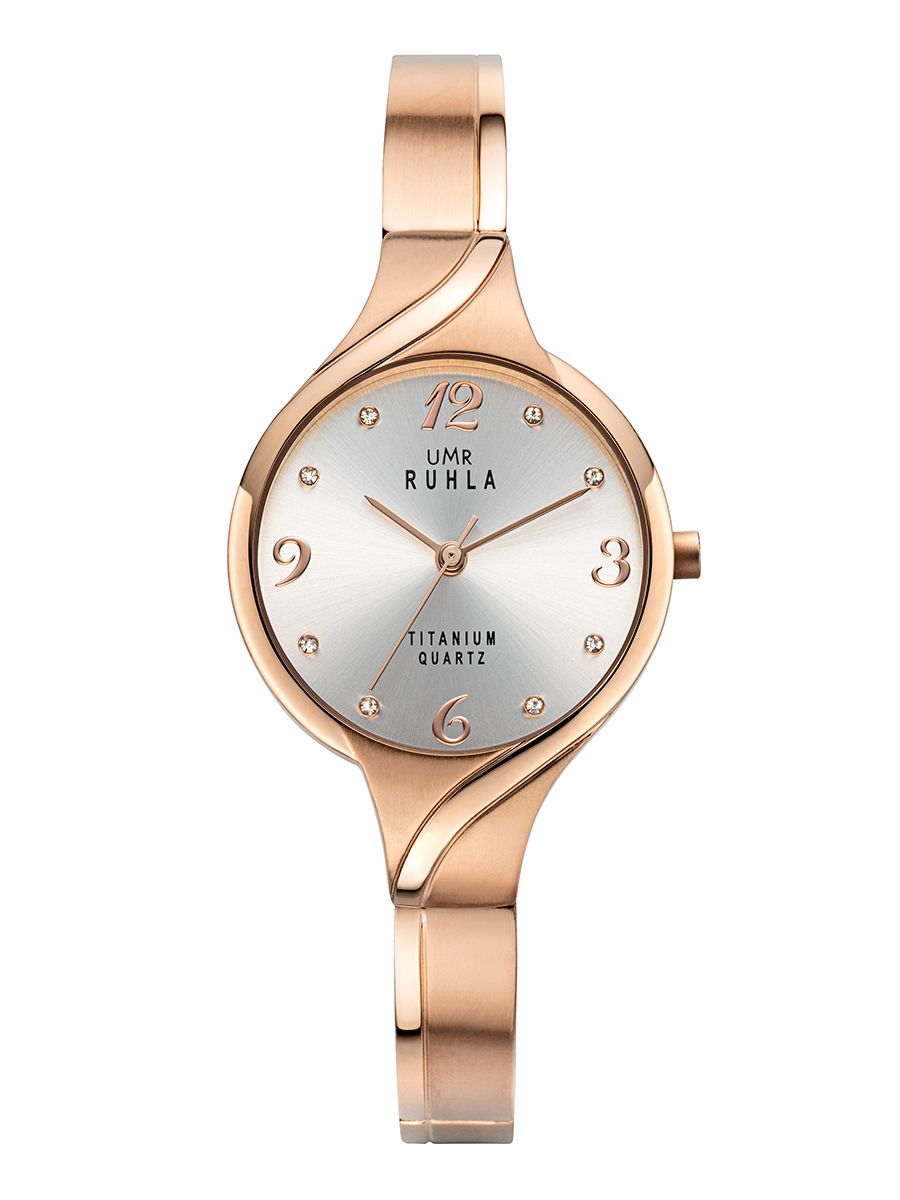 UMR Ruhla RUHLA-Style RS42445 Damen Armbanduhr Rosé • Miyota Quarzwerk • Titanhalbspangenband mit Swarovski