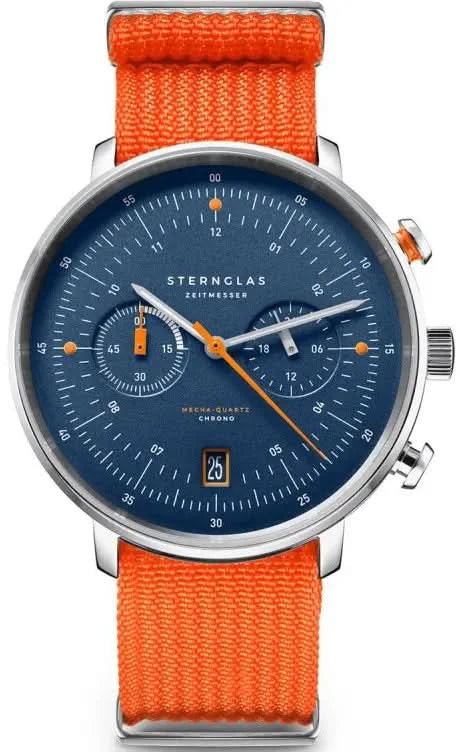 Orologio da uomo Sternglas Hamburg Chrono s01-hc06-fi02 • Design Bauhaus • Vetro zaffiro