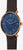 Orologio da uomo con quadrante blu, cinturino in pelle marrone e corona a vista, oro rosa