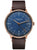 Orologio da uomo con quadrante blu, lunetta color oro rosa e cinturino in pelle marrone