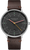 Orologio da uomo con cinturino in pelle marrone, quadrante nero, lancette colorate, datario