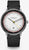 Orologio da uomo con cinturino in pelle nera, quadrante bianco e lunetta argentata.