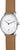 Sternglas Herrenuhr mit rundem silbernem Gehäuse, weißem Zifferblatt und braunem Lederband