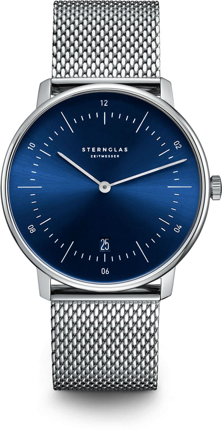 Orologio da uomo con quadrante blu, cassa sottile e cinturino in maglia metallica