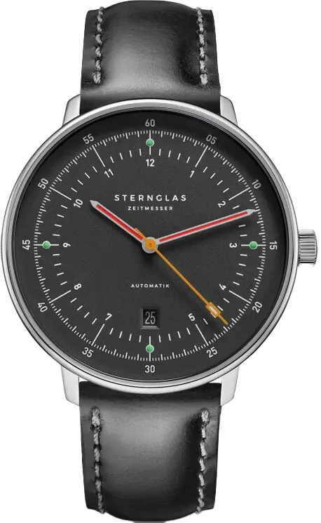 Orologio da uomo con quadrante nero, cinturino in pelle, datario