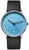 Orologio da uomo con quadrante blu e cinturino in pelle nera, cassa rotonda in acciaio inossidabile