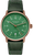 Orologio da uomo con quadrante verde e cinturino in pelle verde, lunetta color oro rosa.