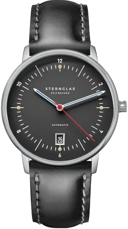 Orologio da uomo Sternglas con cinturino in pelle nera e quadrante scuro