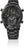 Herrenarmbanduhr mit schwarzer Lünette, Chronographen-Drehscheiben und schwarzem Metallarmband.