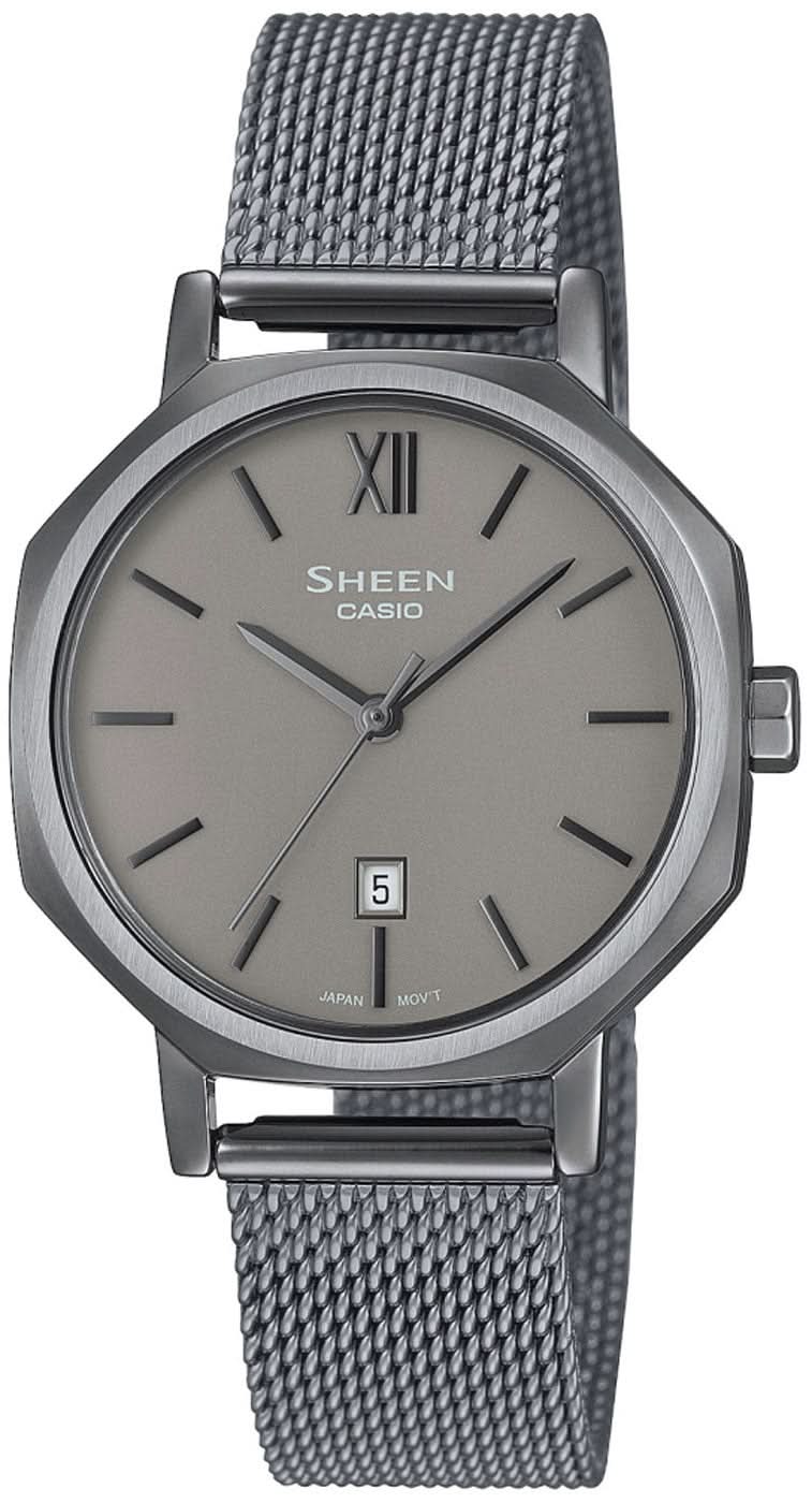 "Orologio da donna Casio Sheen SHE-4554GYM-8AUEF • Vetro zaffiro antigraffio • Elegante design in maglia milanese"