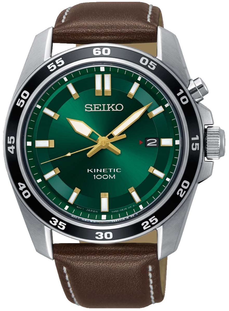 Orologio da uomo: quadrante verde, cassa in argento, cinturino in pelle marrone