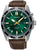 Orologio da uomo: quadrante verde, cassa in argento, cinturino in pelle marrone