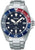 Orologio da uomo: quadrante blu, cinturino in acciaio, lunetta blu/rossa, Diver 200 m