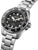Orologio subacqueo Seiko Prospex da uomo, vista laterale con bracciale in acciaio, ghiera girevole nera