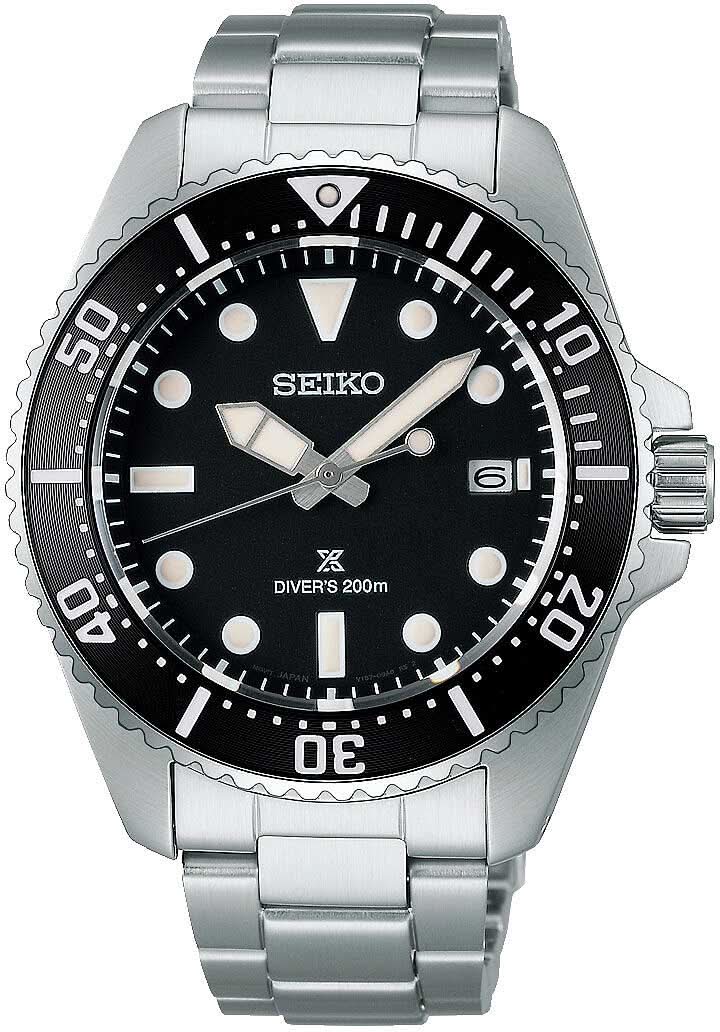 Orologio da uomo Seiko Prospex con bracciale in acciaio, quadrante nero e ghiera girevole per immersioni
