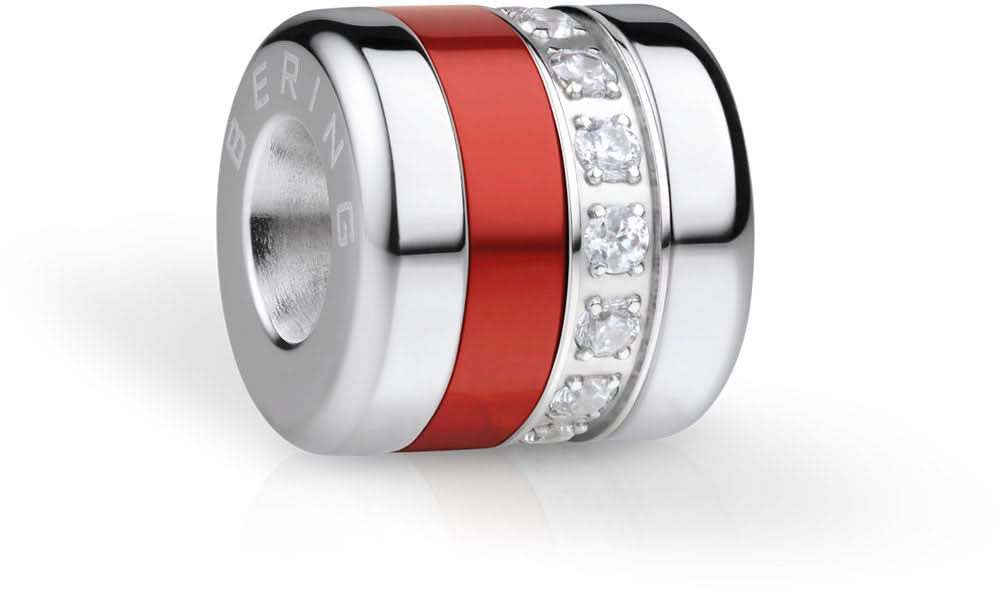 Charm in acciaio inossidabile con cinturino in ceramica rossa e scintillanti zirconi
