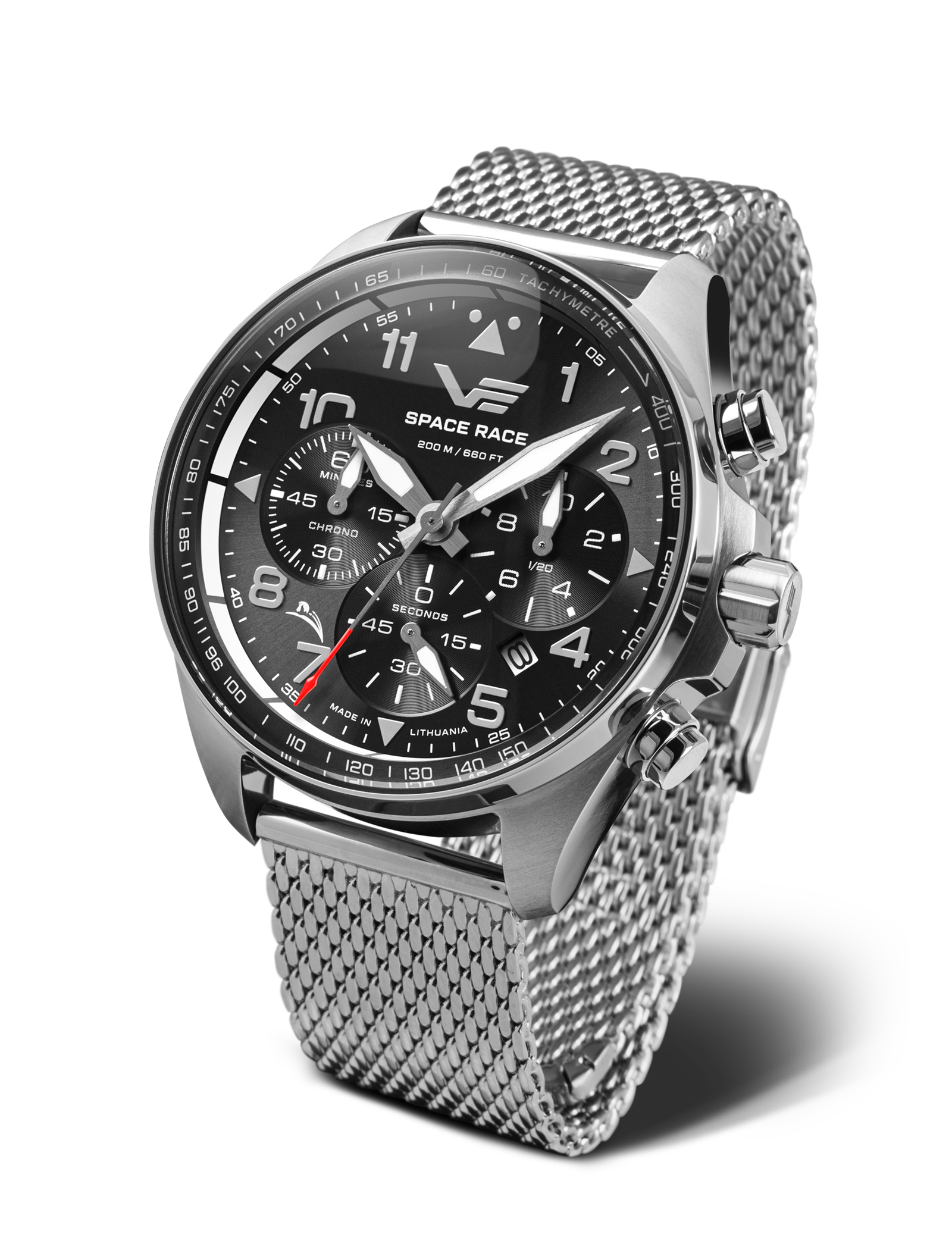 Orologio da uomo Vostok Europe Space Race con quadrante nero e cinturino in maglia metallica
