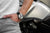 Orologio da polso con cinturino in pelle nera e cassa cronografo in argento
