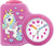 "Sveglia analogica JVD per bambini, unicorno rosa, plastica • Movimento al quarzo • Illuminazione del quadrante"