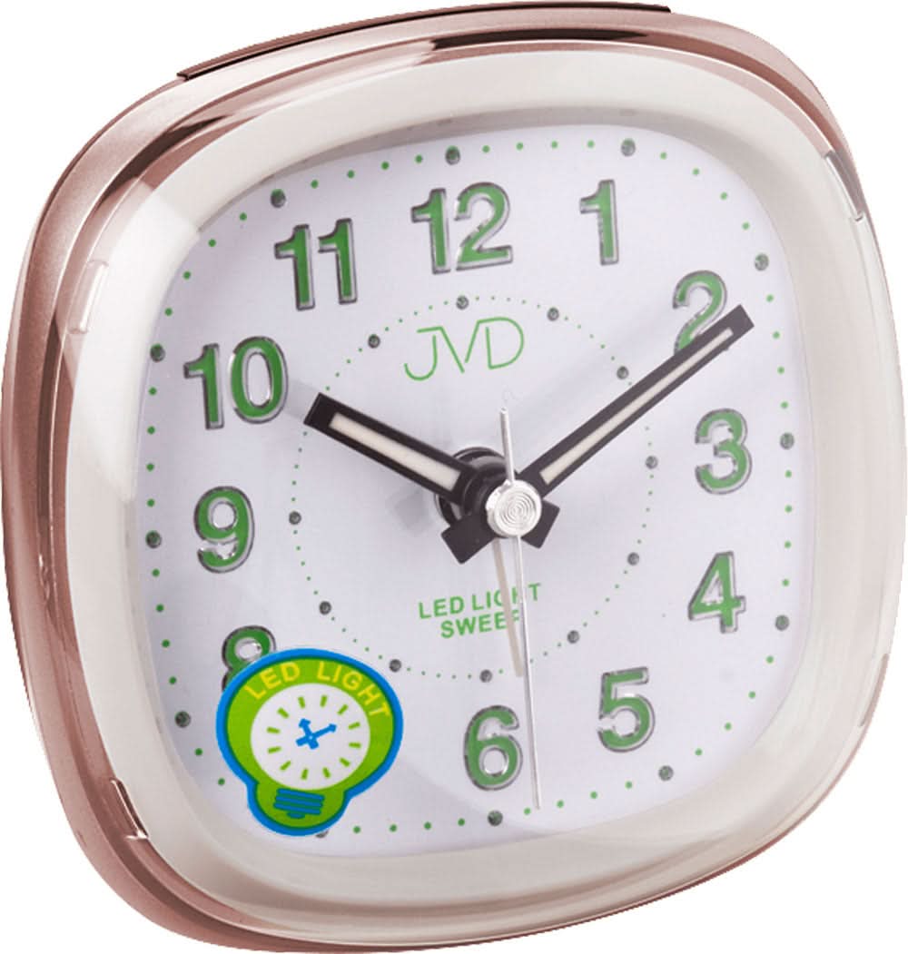 Sveglia analogica JVD oro rosa 8x8x5 cm plastica • Movimento al quarzo silenzioso • Numeri illuminati a LED