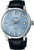 Orologio da uomo SEIKO con quadrante blu, cinturino in pelle nera, data a ore 6