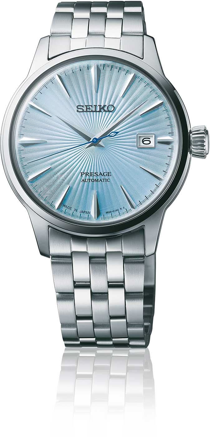 Orologio da uomo Seiko Presage con quadrante blu sunburst e bracciale in metallo