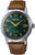 Automatik-Herrenuhr mit grünem Zifferblatt, goldenen Zeigern und braunem Lederarmband