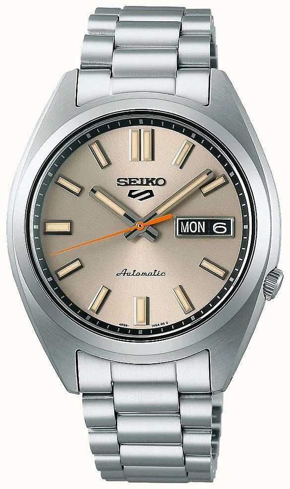 Orologio da uomo Seiko 5 Sports con bracciale in acciaio inossidabile, quadrante beige e datario LUN 6
