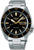 Seiko 5 Sports Herrenarmbanduhr: schwarzes Zifferblatt, goldene Akzente, Stahlband